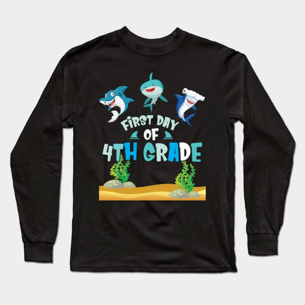 First Day Of 4th Grade Sharks Students Happy Back To School First Day Of School Long Sleeve T-Shirt by joandraelliot